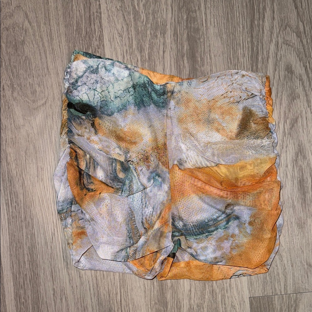 Zara Orange and Green Abstract Mesh Athletic Shorts